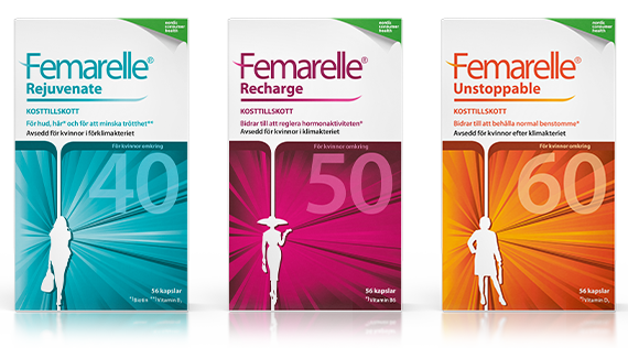 Förpackningar Femarelle produktserie för kvinnor i klimakteriet